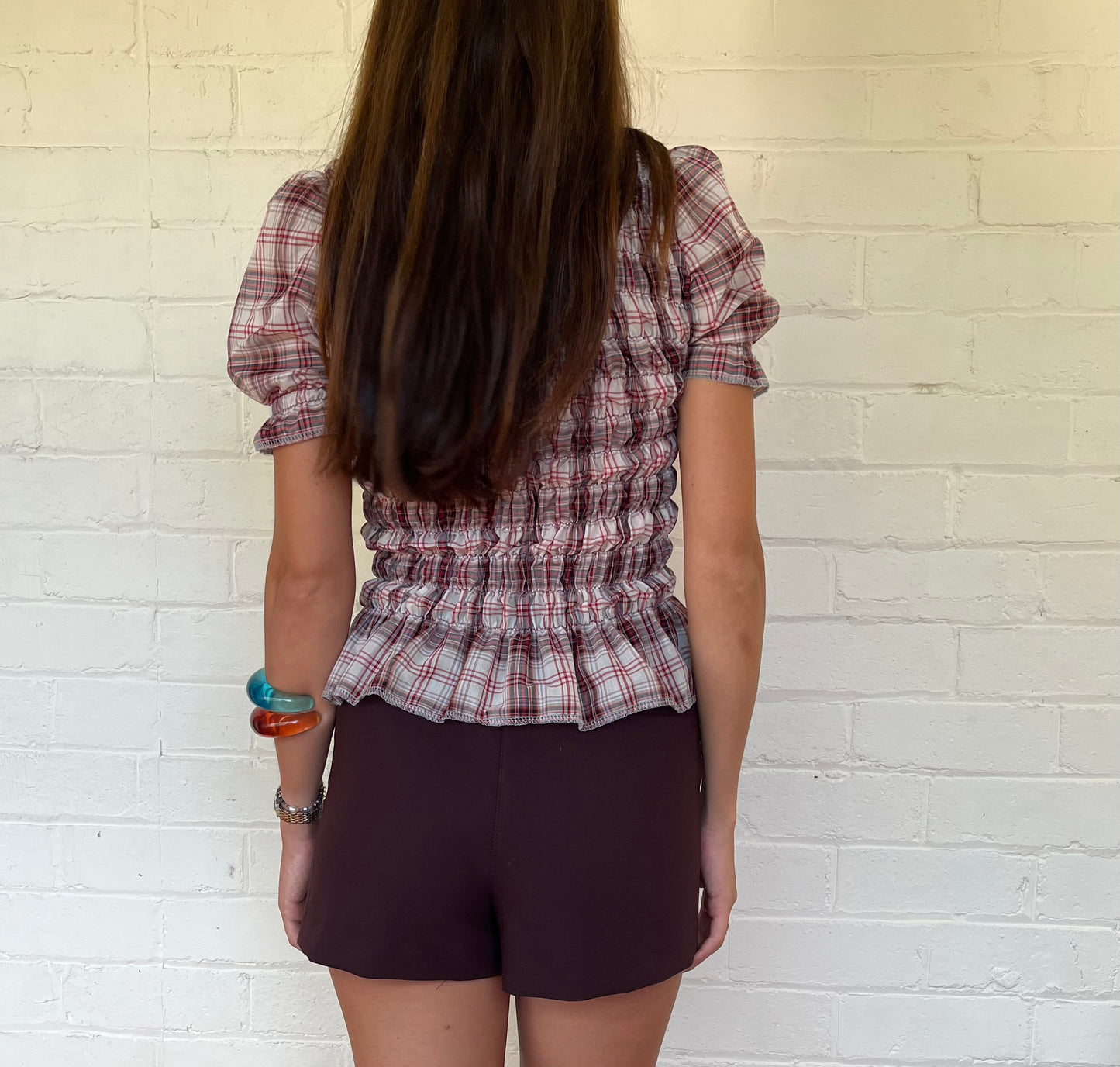 The Puff Sleeve Top - Mulberry Plaid